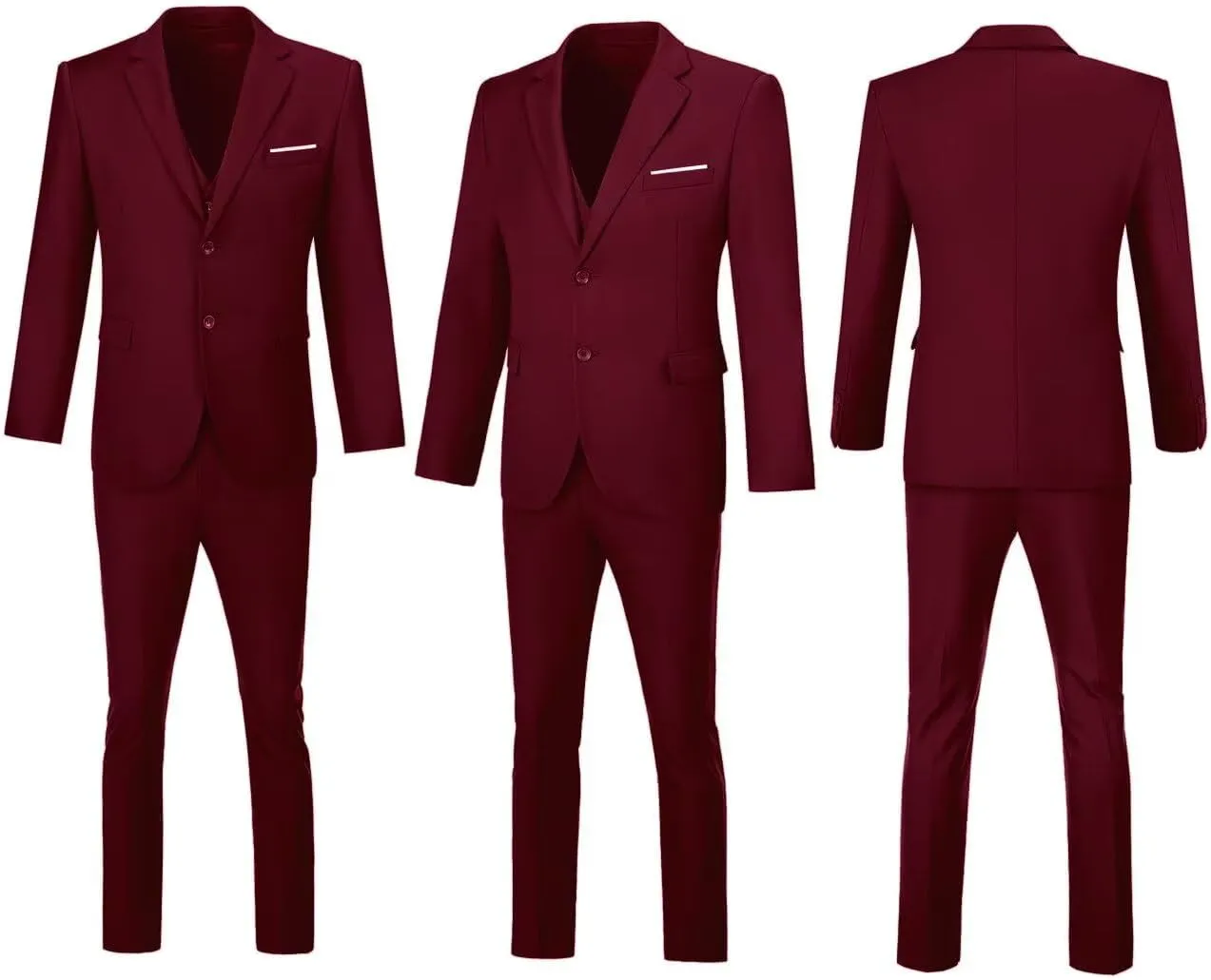 Men's Suit Slim Fit 3 Piece Wedding Dress Tux Suit Set Two Buttons Business Suits Blazer Jacket Vest Pants with Tie
