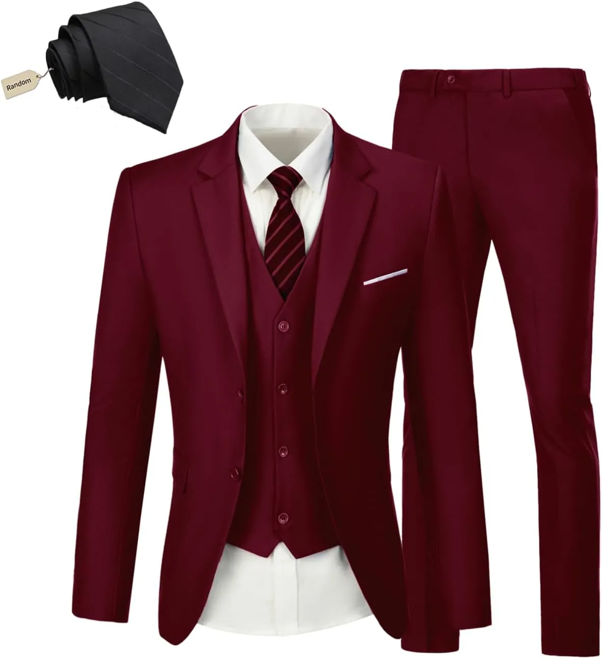 Men's Suit Slim Fit 3 Piece Wedding Dress Tux Suit Set Two Buttons Business Suits Blazer Jacket Vest Pants with Tie