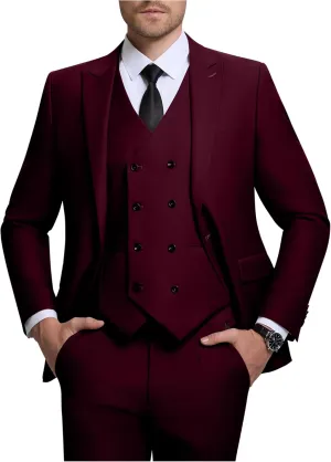 Mens Suit Slim Fit Solid Suit Jacket Double Breasted Vest and Dress Pants 3 Piece Set Prom Wedding Suits for Men