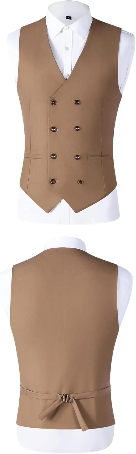 Mens Suit Slim Fit Solid Suit Jacket Double Breasted Vest and Dress Pants 3 Piece Set Prom Wedding Suits for Men