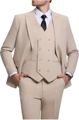Men's Suits Herringbone Tweed Suits for Men Retro 3 Piece Peak Lapel Blazer Wedding Prom Suit Jacket Vest Pants Set