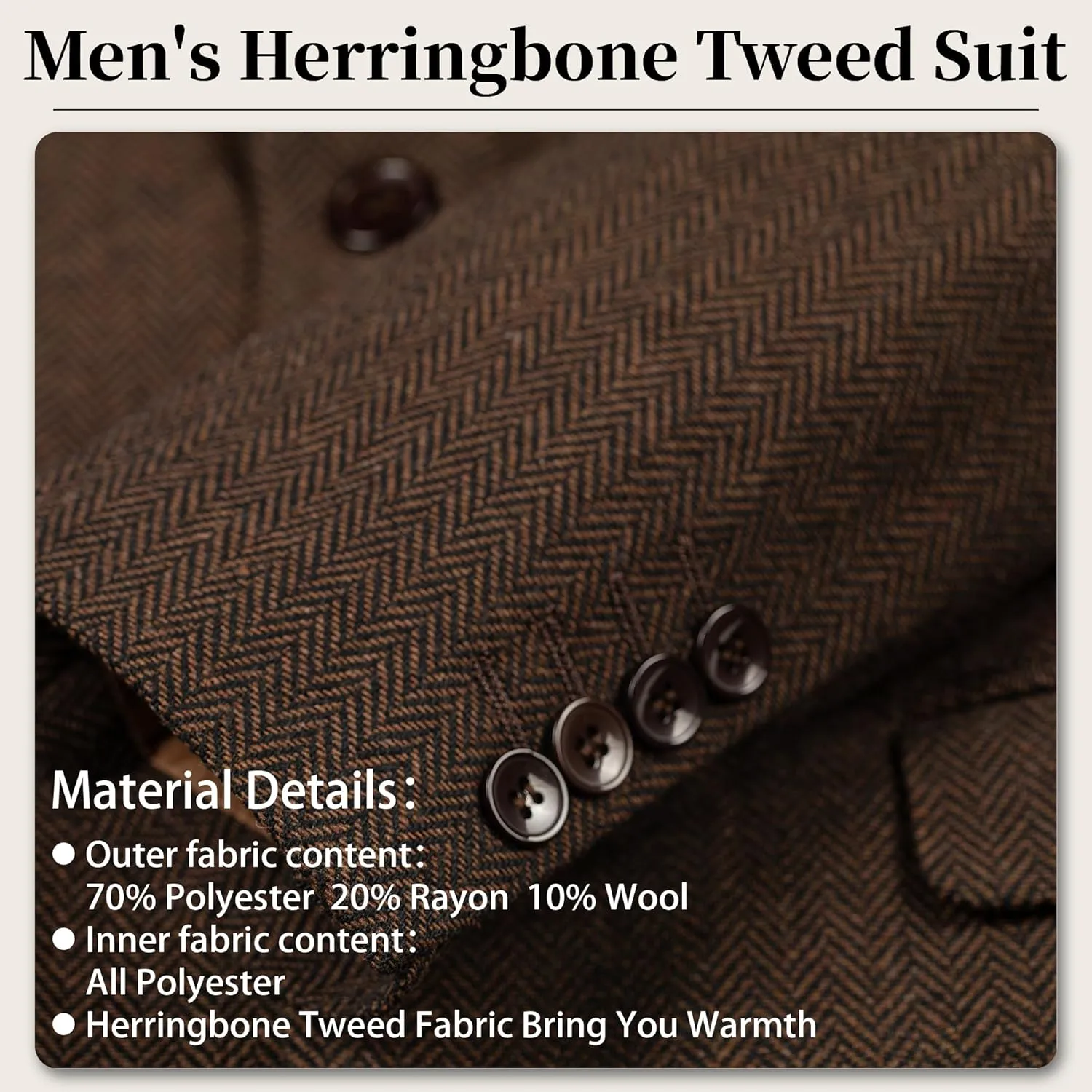 Men's Suits Herringbone Tweed Suits for Men Retro 3 Piece Peak Lapel Blazer Wedding Prom Suit Jacket Vest Pants Set