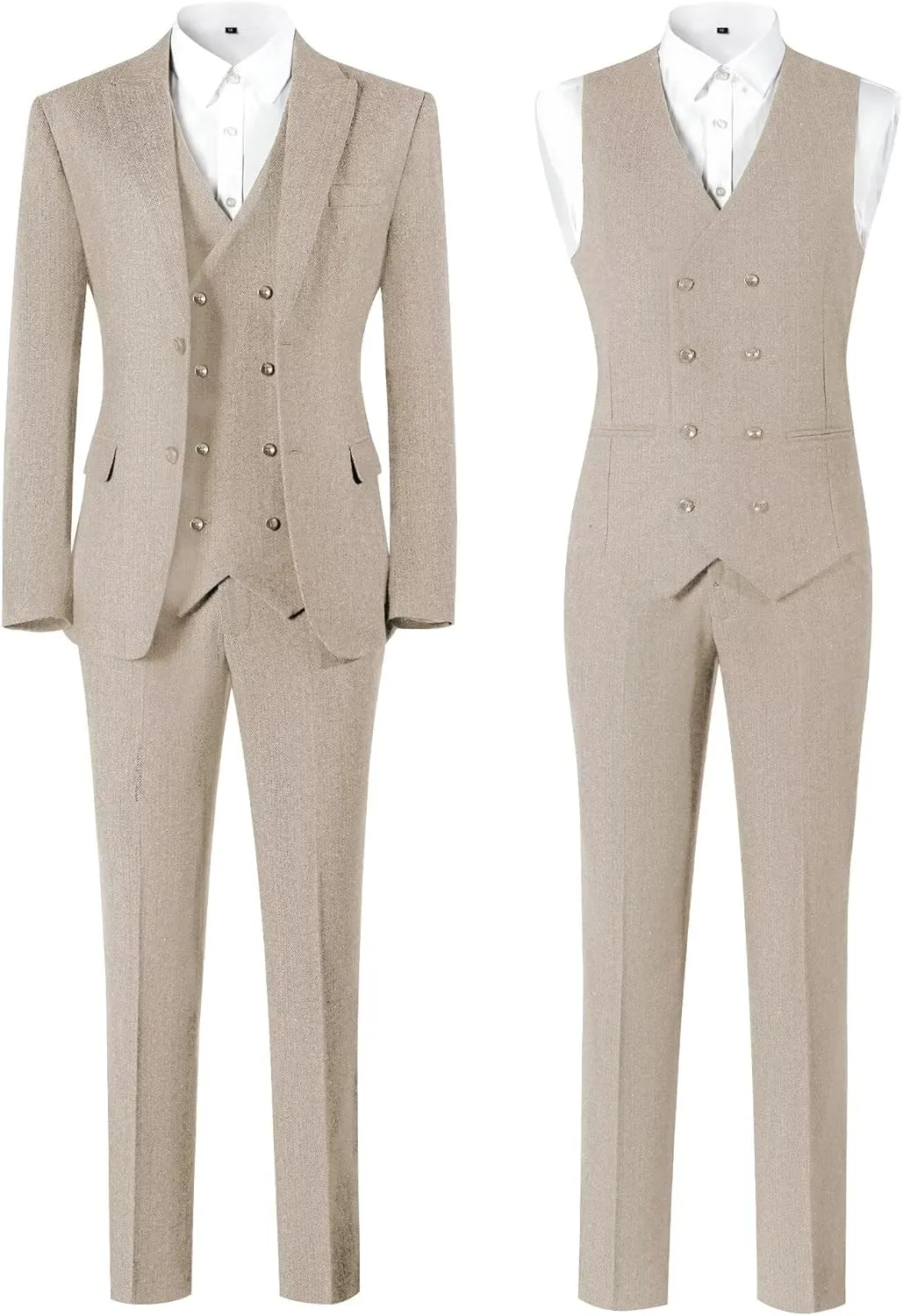 Men's Suits Herringbone Tweed Suits for Men Retro 3 Piece Peak Lapel Blazer Wedding Prom Suit Jacket Vest Pants Set