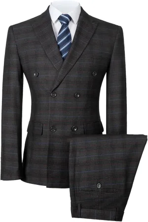 Mens Suits Slim Fit 3 Piece Double Breasted Tuxedo Suit Jacket Vest Pants Set for Wedding Prom