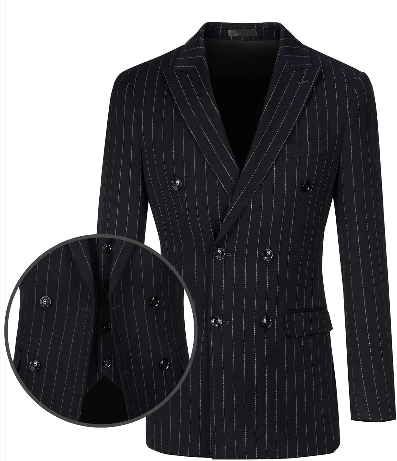 Mens Suits Slim Fit 3 Piece Double Breasted Tuxedo Suit Jacket Vest Pants Set for Wedding Prom