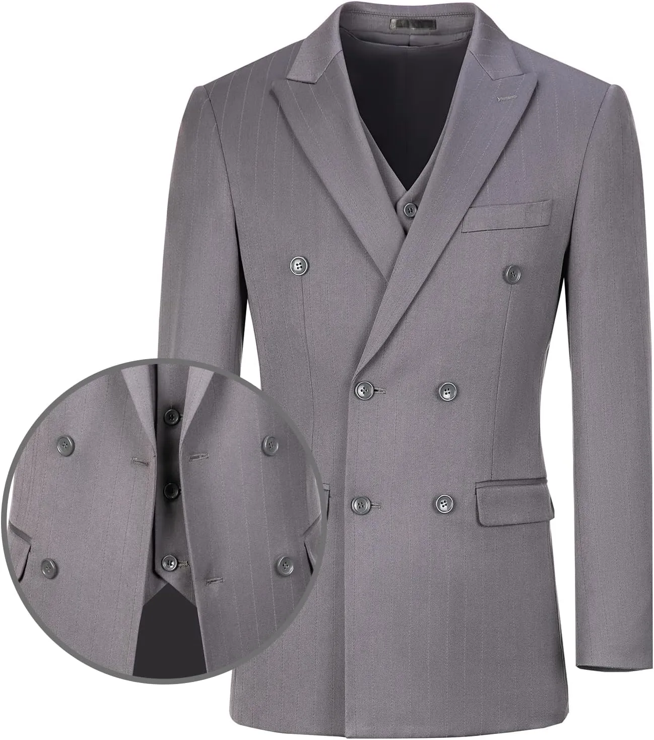 Mens Suits Slim Fit 3 Piece Double Breasted Tuxedo Suit Jacket Vest Pants Set for Wedding Prom