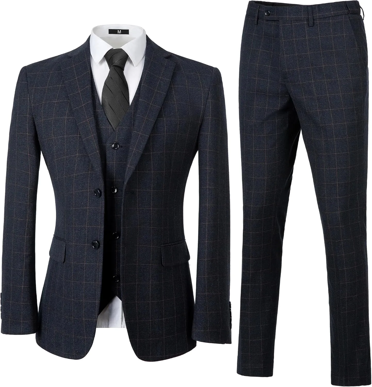 Men's Tuxedo Suits Slim Fit Plaid Suits for Men 3 Piece Suit Jacket Vest Pants Set for Wedding Prom