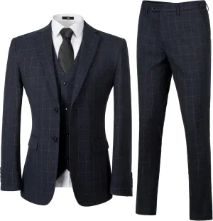 Men's Tuxedo Suits Slim Fit Plaid Suits for Men 3 Piece Suit Jacket Vest Pants Set for Wedding Prom