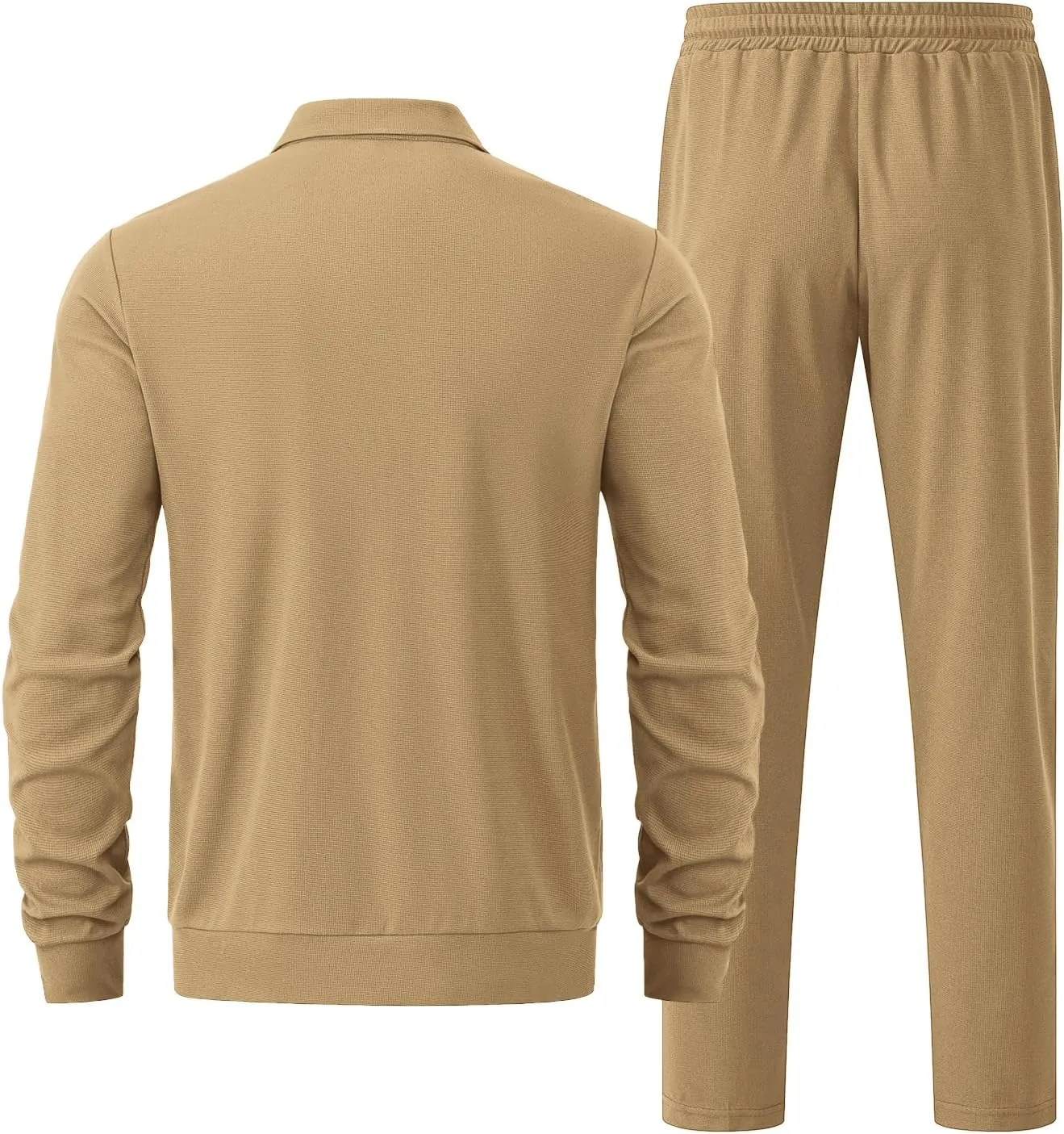 Men's Waffle Tracksuit 2 Pieces Set Casual Long Sleeve Zip Up Sweatsuits Solid Athletic Jogging Suit Sets