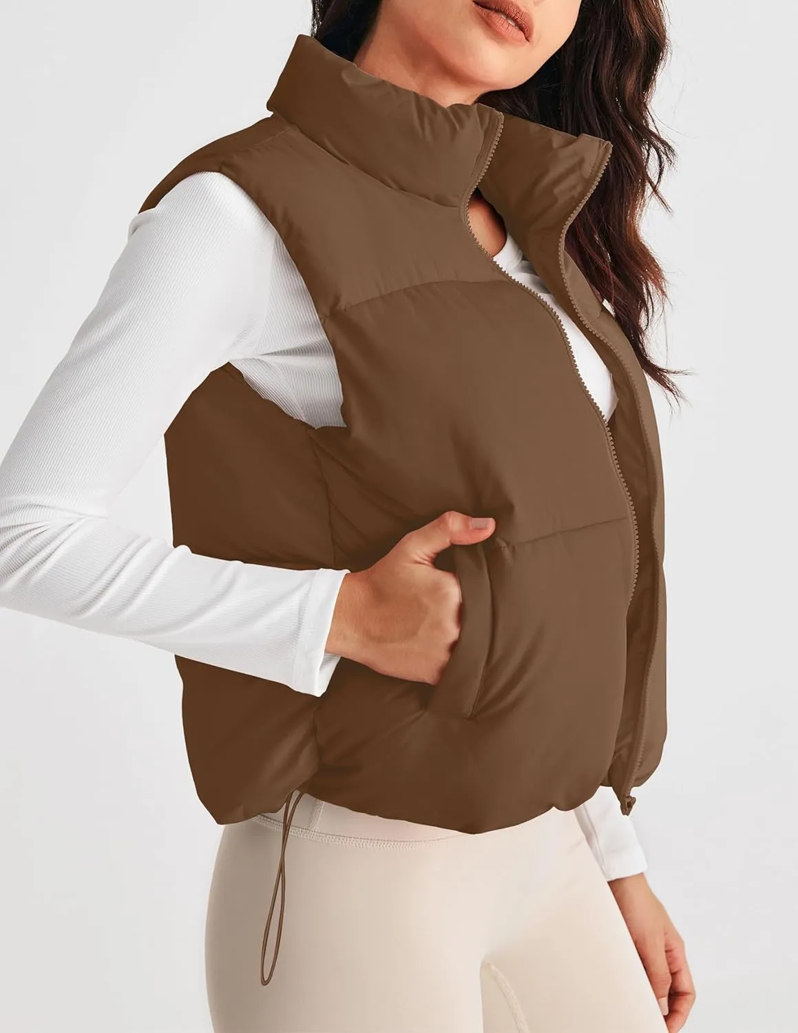MEROKEETY Womens Puffer Vest Stand Collar Zip Up Sleeveless Padded Gilet Coat with Pockets