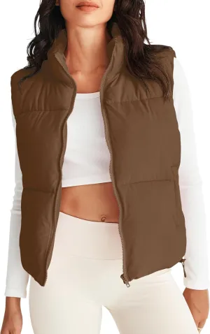 MEROKEETY Womens Puffer Vest Stand Collar Zip Up Sleeveless Padded Gilet Coat with Pockets