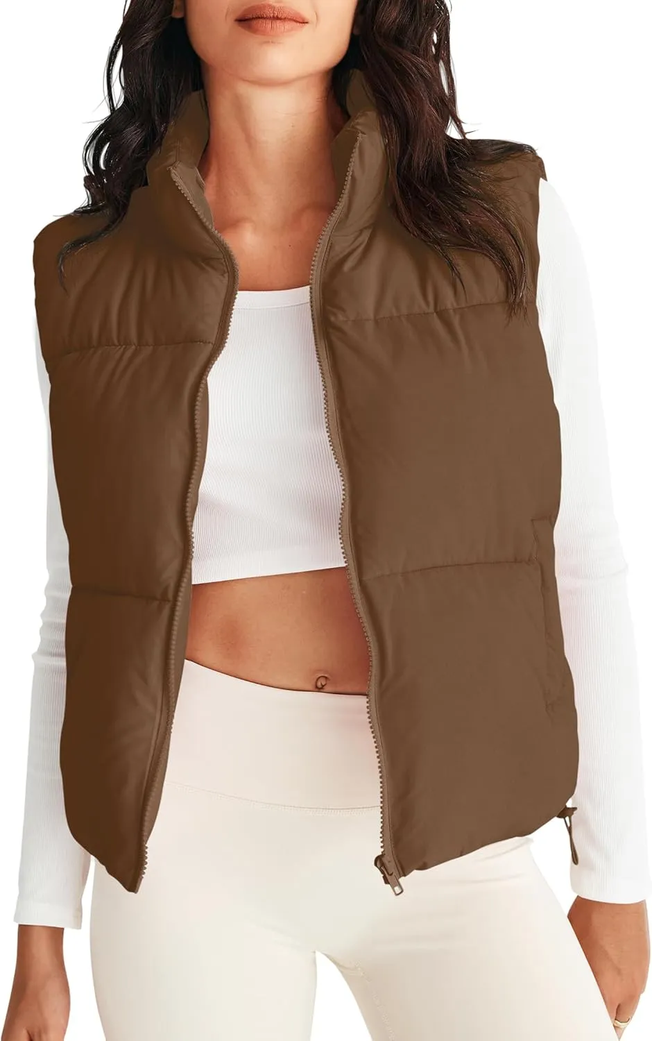 MEROKEETY Womens Puffer Vest Stand Collar Zip Up Sleeveless Padded Gilet Coat with Pockets