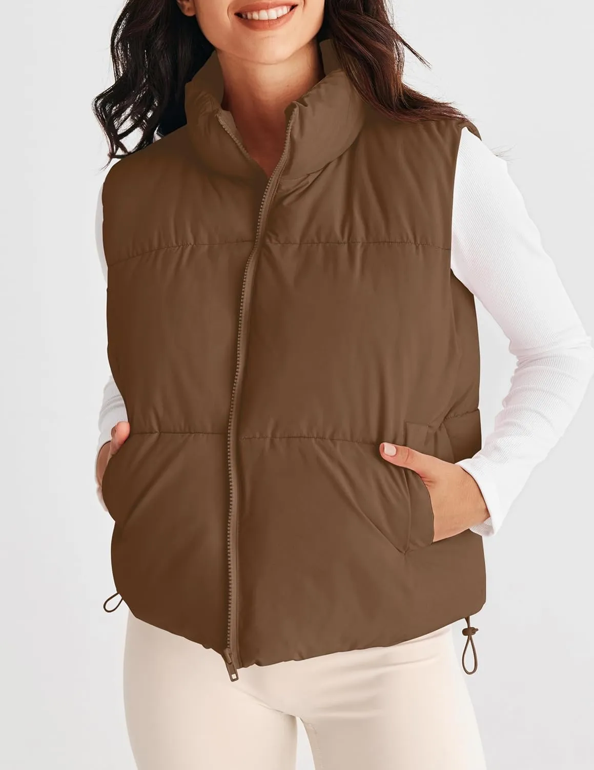 MEROKEETY Womens Puffer Vest Stand Collar Zip Up Sleeveless Padded Gilet Coat with Pockets