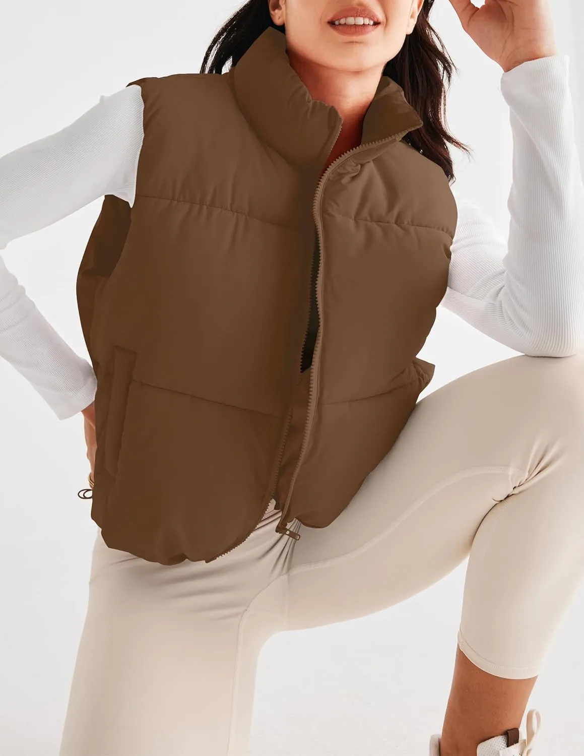 MEROKEETY Womens Puffer Vest Stand Collar Zip Up Sleeveless Padded Gilet Coat with Pockets