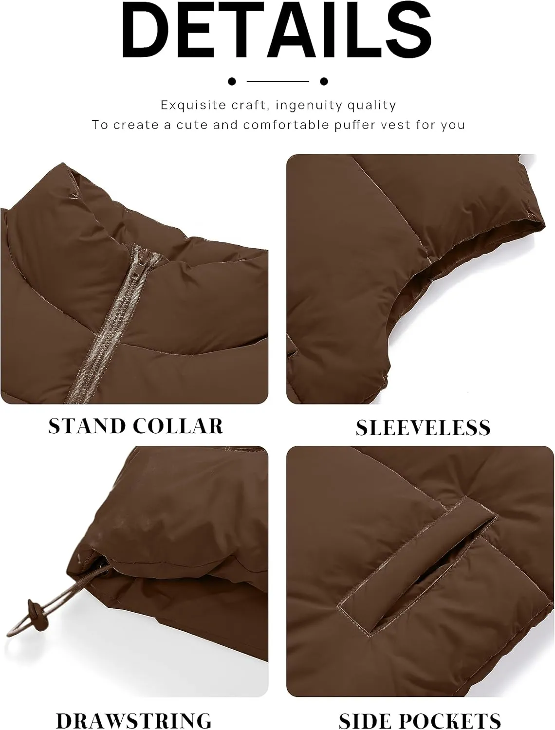 MEROKEETY Womens Puffer Vest Stand Collar Zip Up Sleeveless Padded Gilet Coat with Pockets