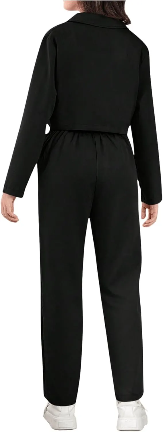 Milumia Girl's 2 Piece Outfits Long Sleeve Crop Blazer Jacket and Pants