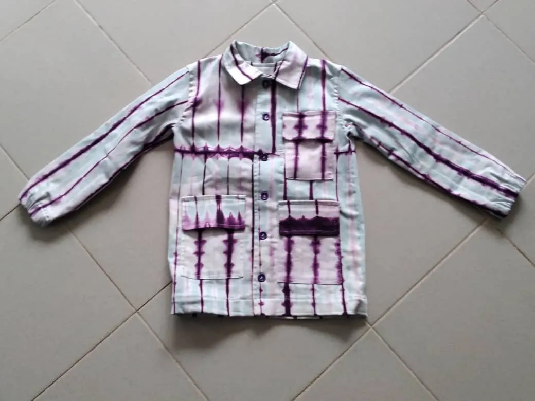 Mint/Indigo Long Sleeves Button-down Kokodunda cargo - Jacket Shirt