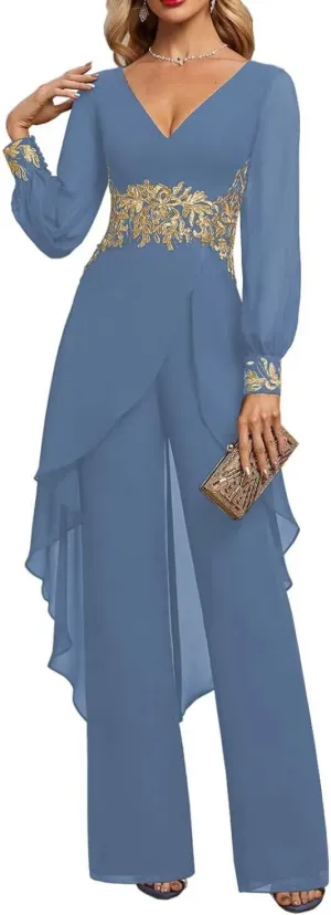 Mother of The Bride Dresses 2 Pieces Pants Suits Chiffon Wedding Guest Dress for Women Wedding Formal Outfit