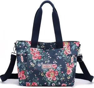 Mudono Tote Bag for Women Vintage Nylon Crossbody Purse Large Floral Shoulder Bag Casual Hobo Handbag Lightweight Satchel