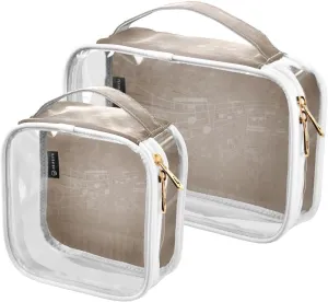 Musical-grunges-background 2 Pack Clear Toiletry Bag Women Men, Portable Waterproof Clear Pouch, Cosmetic Bag with Double Zippers Large Opening Traveling with Handle for Bathroom Traveling Vacation Or