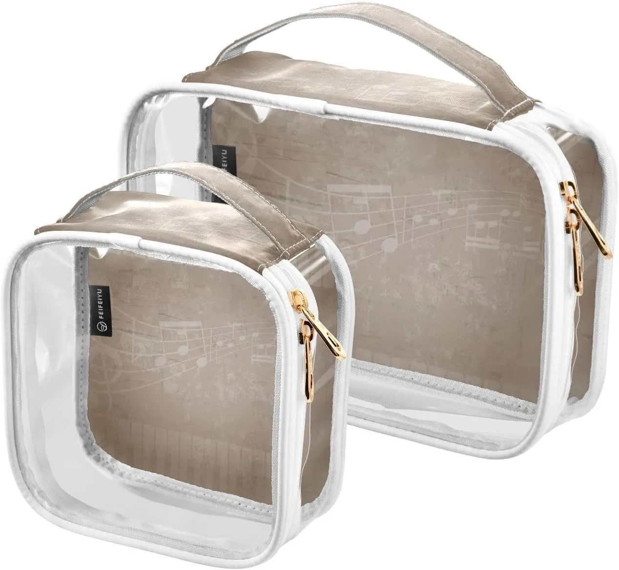 Musical-grunges-background 2 Pack Clear Toiletry Bag Women Men, Portable Waterproof Clear Pouch, Cosmetic Bag with Double Zippers Large Opening Traveling with Handle for Bathroom Traveling Vacation Or
