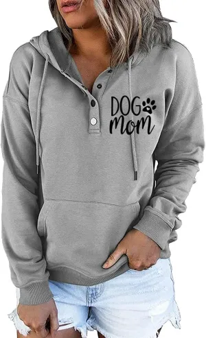 MUZHI Womens MOM Mode Hoodies Sweatshirts Casual Long Sleeve Half Button Down Pullover Drawstring Loose Tops with Pockets