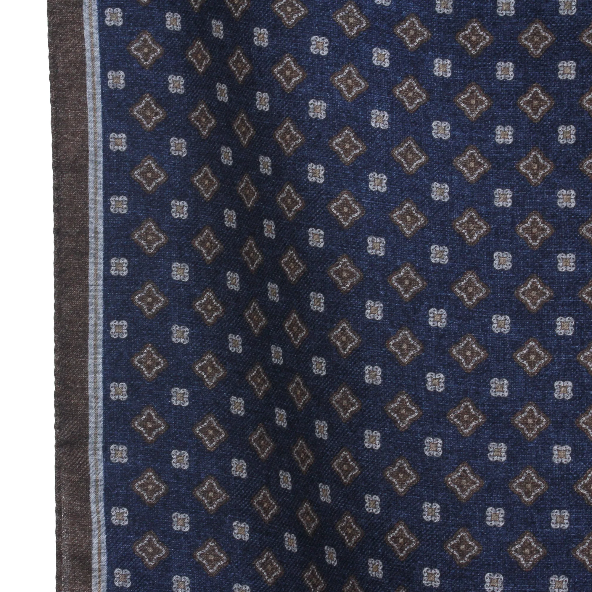 Navy & Brown Medallion Reversible Wool Scarf - Paolo Albizzati