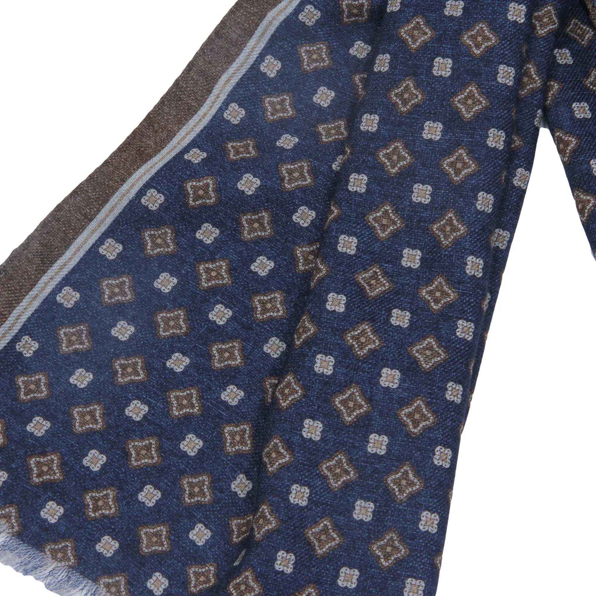 Navy & Brown Medallion Reversible Wool Scarf - Paolo Albizzati