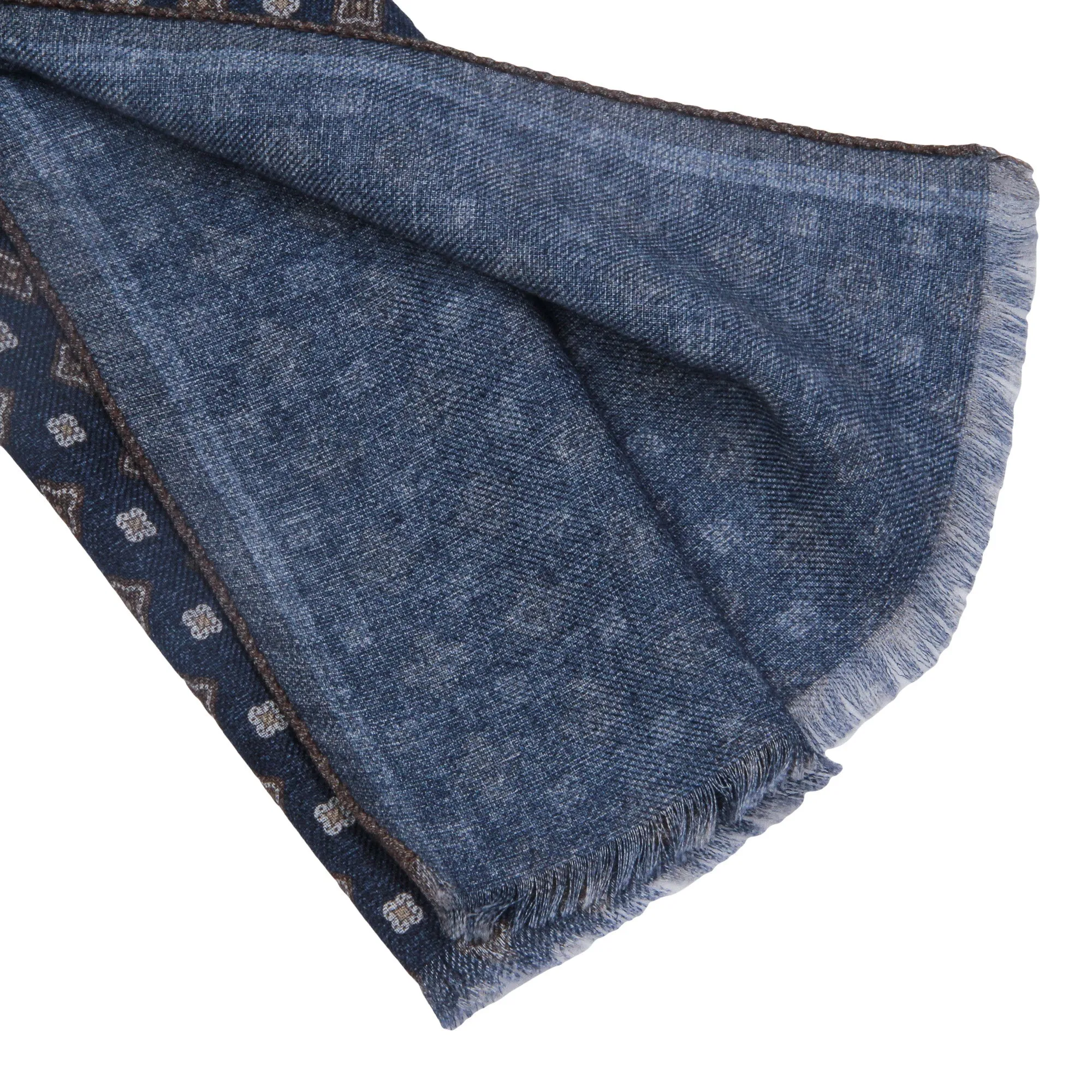 Navy & Brown Medallion Reversible Wool Scarf - Paolo Albizzati