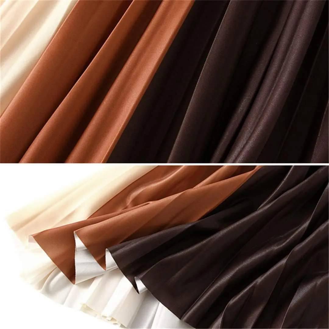 Niiyyjj Autumn Pleated Midi Skirts Women Skirt Femme Elastic High Waist Contrast Color Korean Skirt