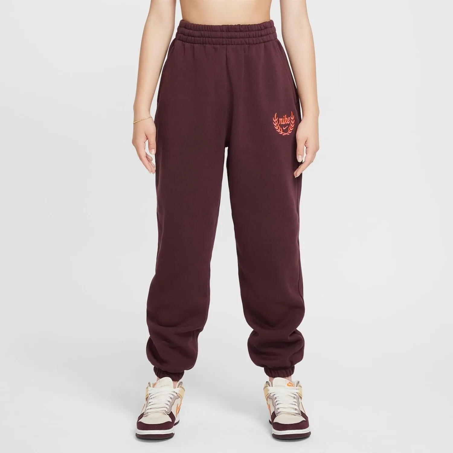 Nike Sportswear Club Fleece Girls' Loose Pants (FZ5571-652, Burgundy Crush/Hot Punch)