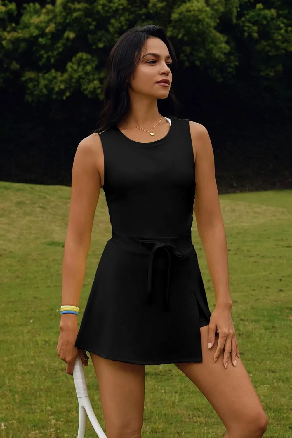 Nirovien Womens Tennis Dress with Built in Shorts and Bra Workout Athletic Rompers Open Back Skort Dress