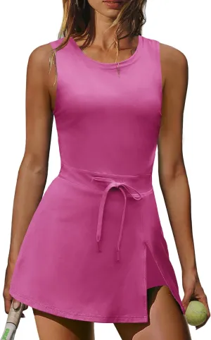 Nirovien Womens Tennis Dress with Built in Shorts and Bra Workout Athletic Rompers Open Back Skort Dress
