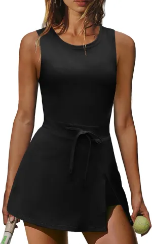 Nirovien Womens Tennis Dress with Built in Shorts and Bra Workout Athletic Rompers Open Back Skort Dress