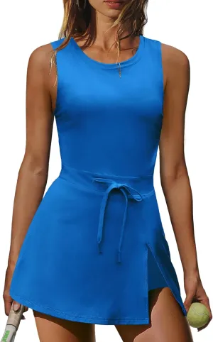 Nirovien Womens Tennis Dress with Built in Shorts and Bra Workout Athletic Rompers Open Back Skort Dress