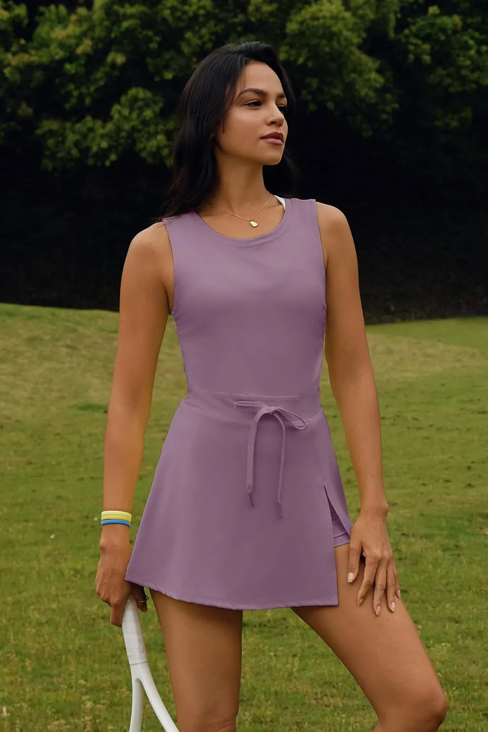 Nirovien Womens Tennis Dress with Built in Shorts and Bra Workout Athletic Rompers Open Back Skort Dress
