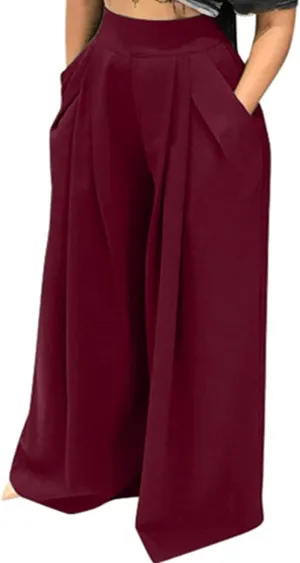 NRTHYE Womens Palazzo Long Pants High Waist Wide Leg Stretchy Loose Fit Casual Trousers with Pocket