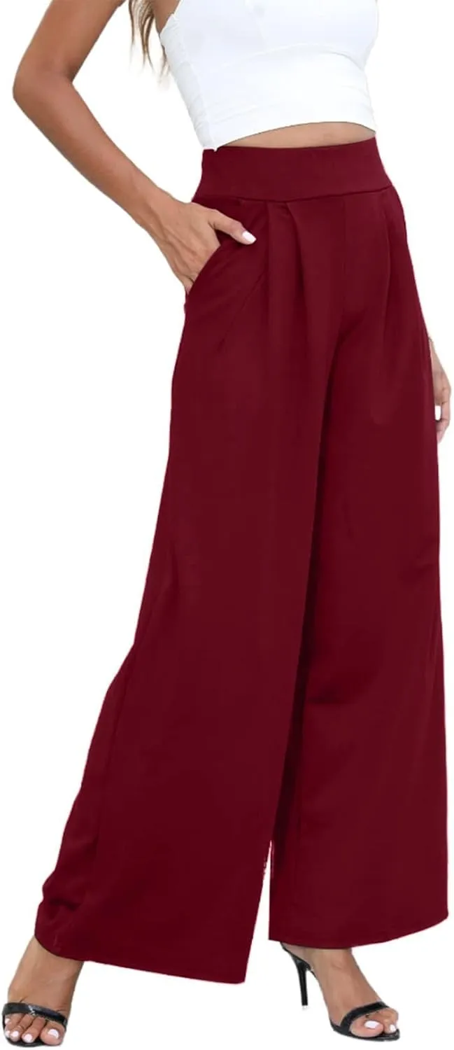 NRTHYE Womens Palazzo Long Pants High Waist Wide Leg Stretchy Loose Fit Casual Trousers with Pocket