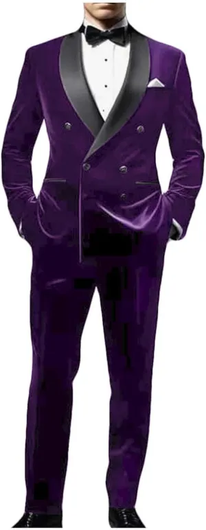 ORBITRAY Men's Velvet Suit 2025 Double Breasted Peaked Lapel Slim Fit Prom Suits for Men
