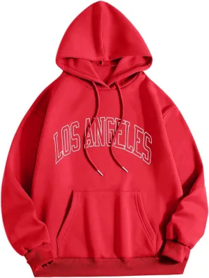 Oversized Hoodies for Men Women Letter Print Long Sleeve Hooded Sweatshirt Casual Loose Vintage Sports Tops with Pocket