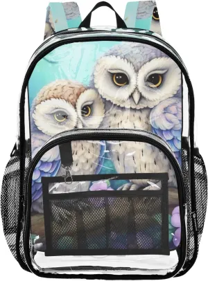 Owls Floral Clear Bag for Women Travel Boys Backpacks for Girls See through Shoulder Bag
