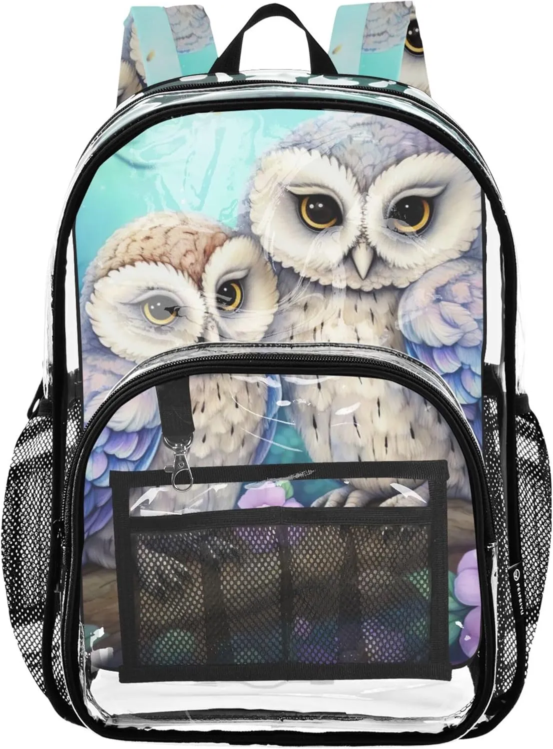 Owls Floral Clear Bag for Women Travel Boys Backpacks for Girls See through Shoulder Bag