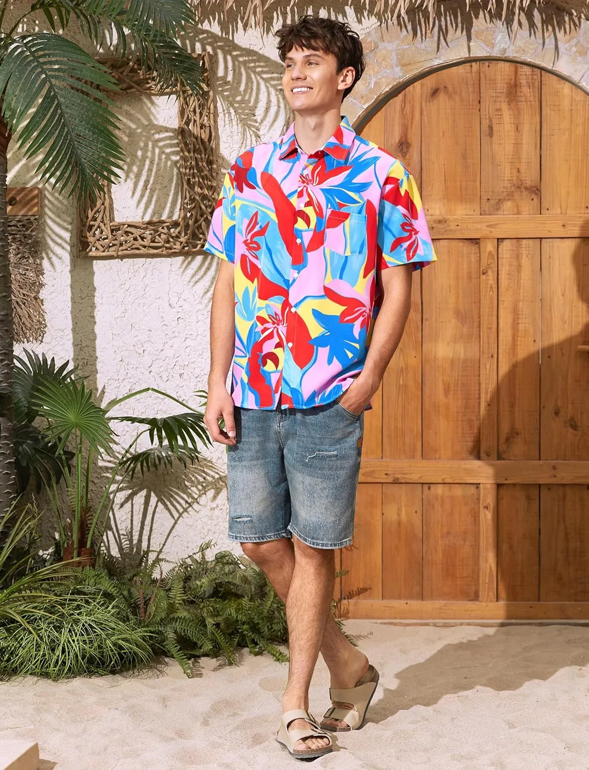 PATPAT Couples Matching Hawaiian Outfits: Beach Vacation Tropical Print Women Spaghetti Strap Maxi Dress or Men Cruise Shirt