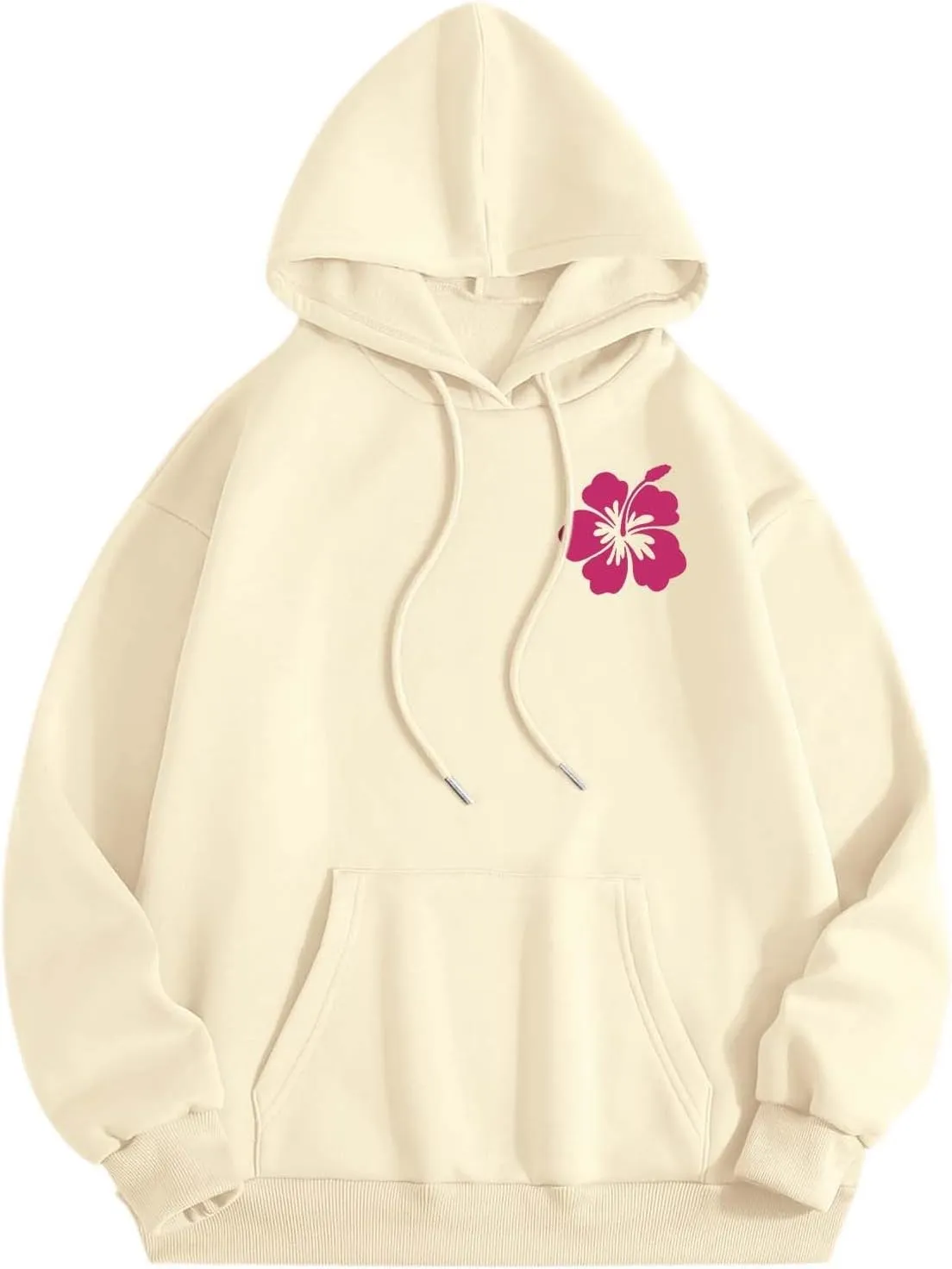 Pink Palm Hoodie For Teen Girls Casual Long Sleeve Y2K Hooded Pullover Tops Oversized Letter Graphic Hoodies With Pocket