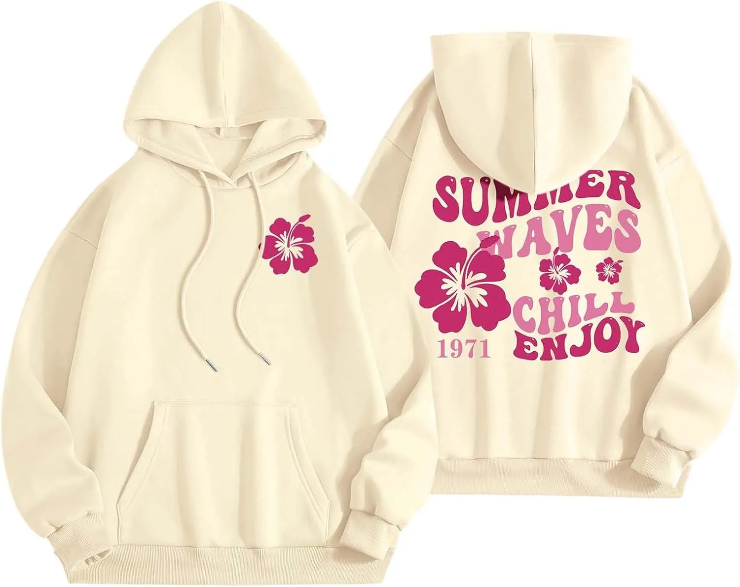 Pink Palm Hoodie For Teen Girls Casual Long Sleeve Y2K Hooded Pullover Tops Oversized Letter Graphic Hoodies With Pocket