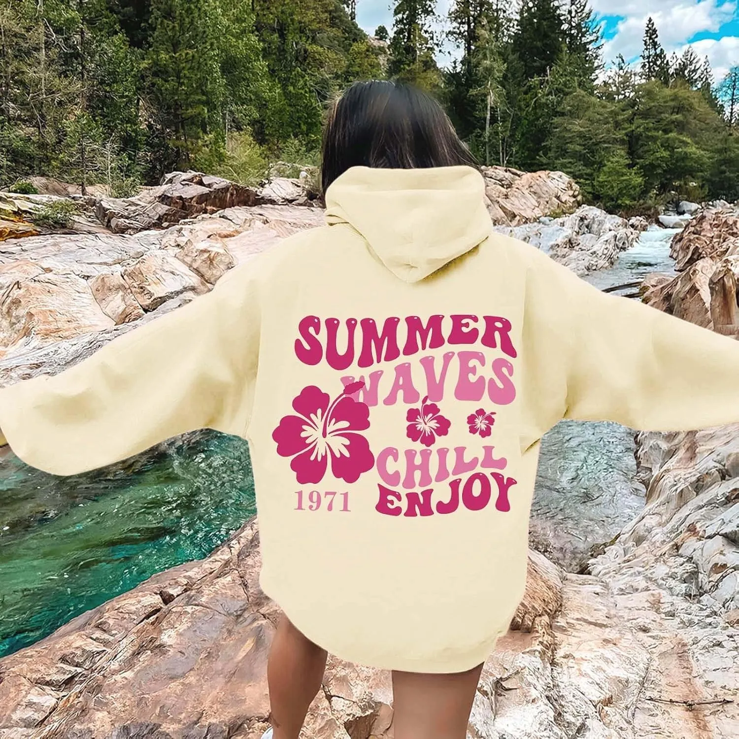 Pink Palm Hoodie For Teen Girls Casual Long Sleeve Y2K Hooded Pullover Tops Oversized Letter Graphic Hoodies With Pocket