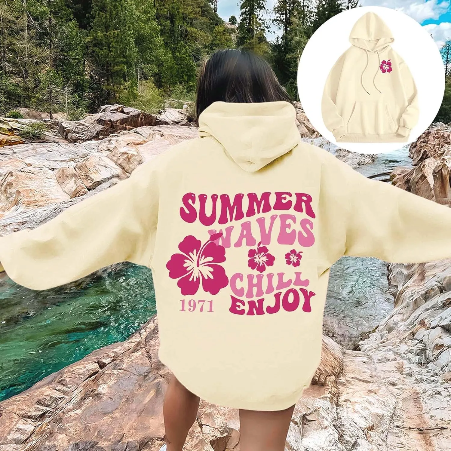 Pink Palm Hoodie For Teen Girls Casual Long Sleeve Y2K Hooded Pullover Tops Oversized Letter Graphic Hoodies With Pocket