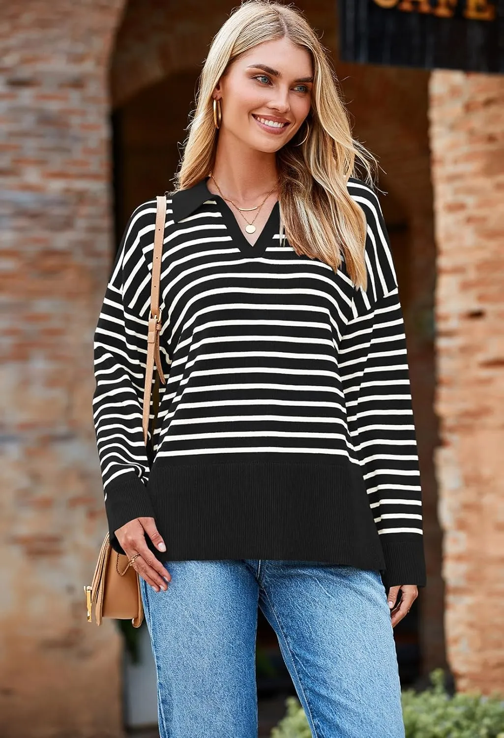 Pink Queen Sweater Sets for Women 2 Piece Long Sleeve Collar V Neck Sweatsuit Knitted Stripe Pajamas