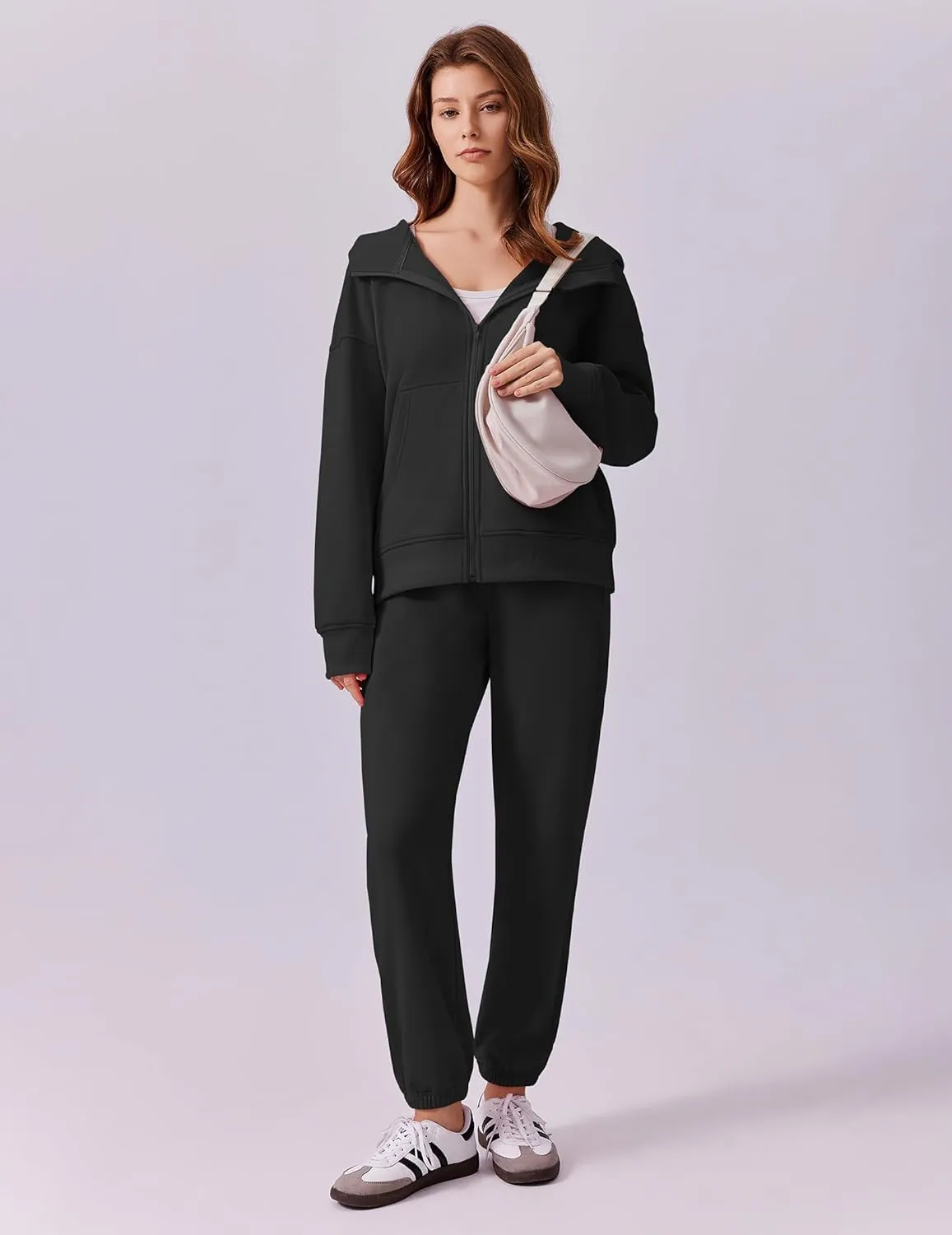 PINSPARK 2 Piece Sets for Women Fleece Sweatsuits Zip Up Hoodie Sweatshirts Drawstring Jogger Sweatpants With Pockets 2024