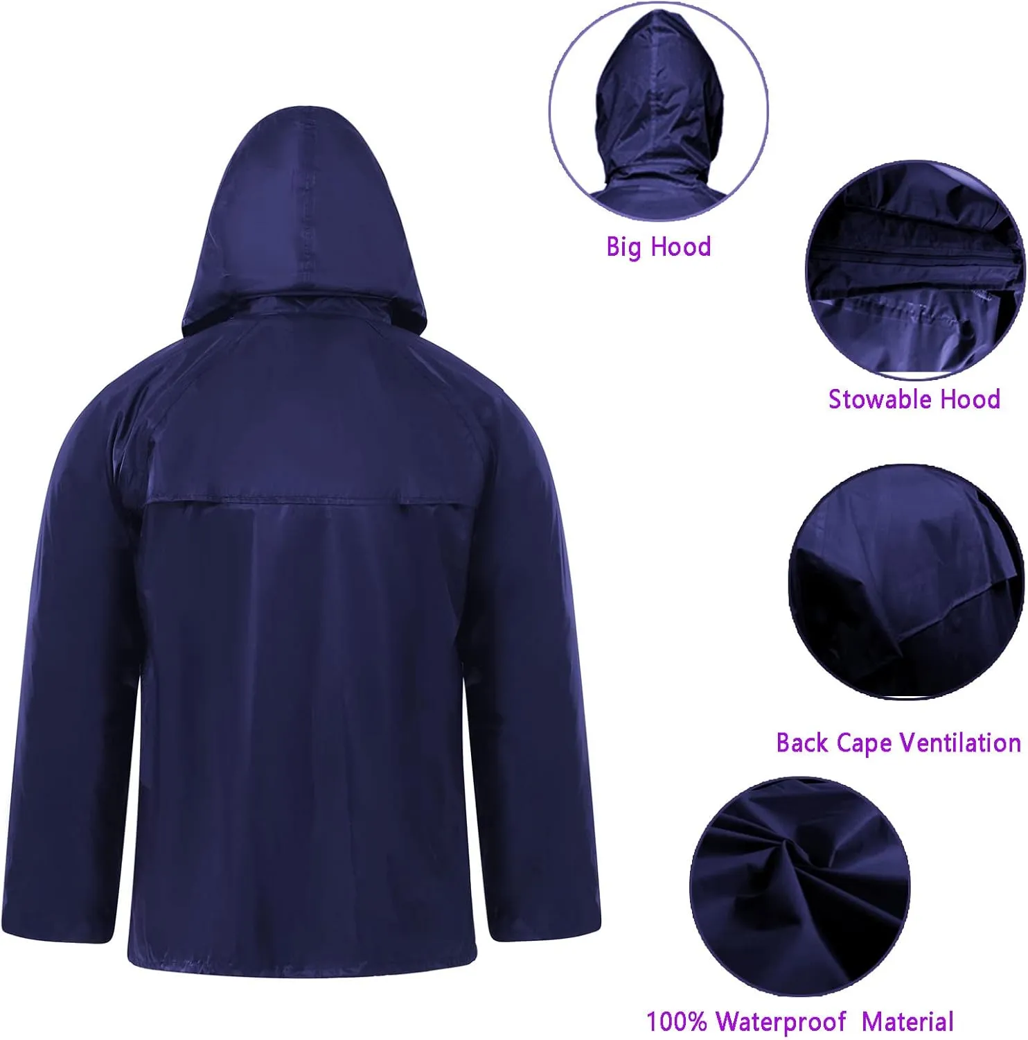 Rain Jacket Pants Suits for Men Women Waterproof Lightweight Rain Gear Coat Workwear